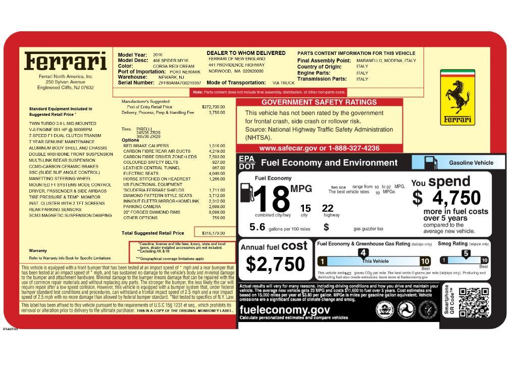 used 2016 Ferrari 488 Spider car, priced at $234,900