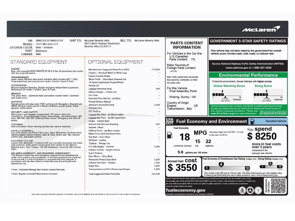 used 2025 McLaren GTS car, priced at $199,000