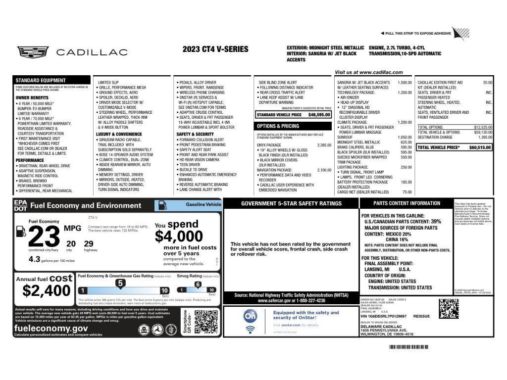 used 2023 Cadillac CT4-V car, priced at $41,444