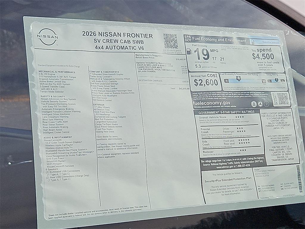 new 2026 Nissan Frontier car, priced at $38,698