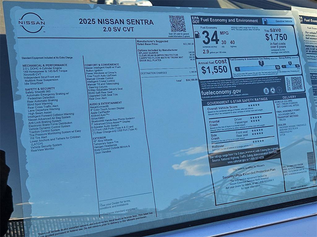 new 2025 Nissan Sentra car, priced at $20,737