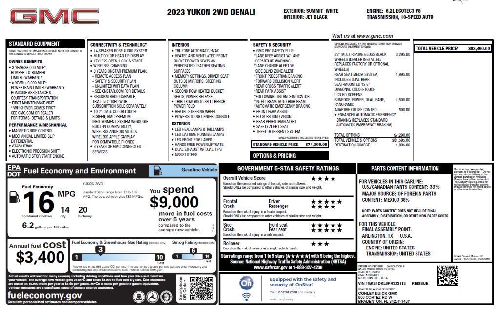 used 2023 GMC Yukon car, priced at $59,595