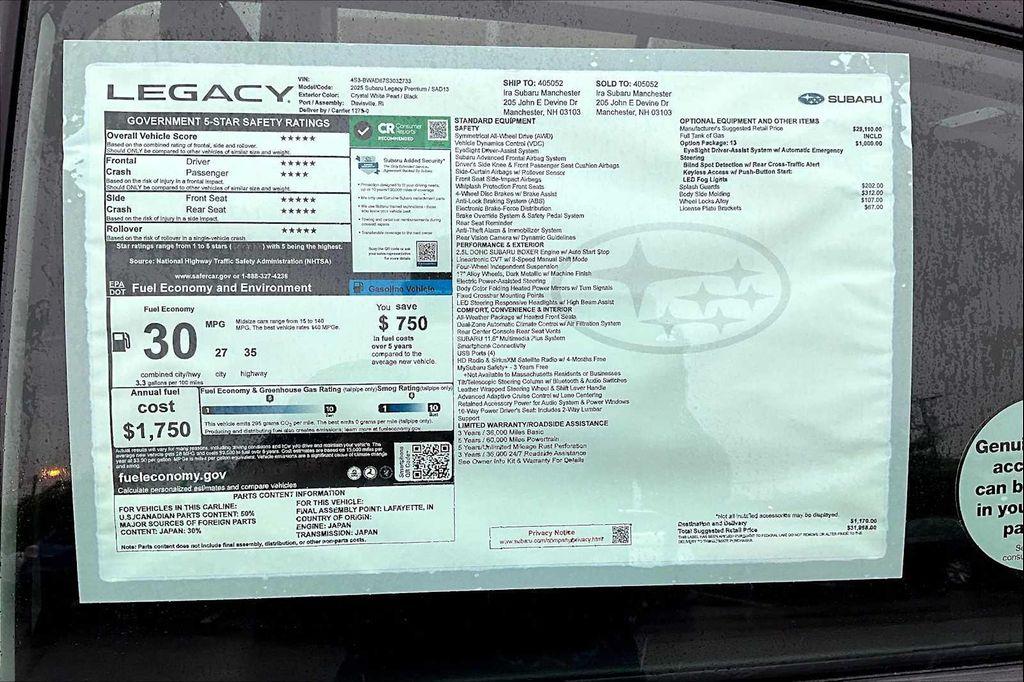 new 2025 Subaru Legacy car, priced at $29,332