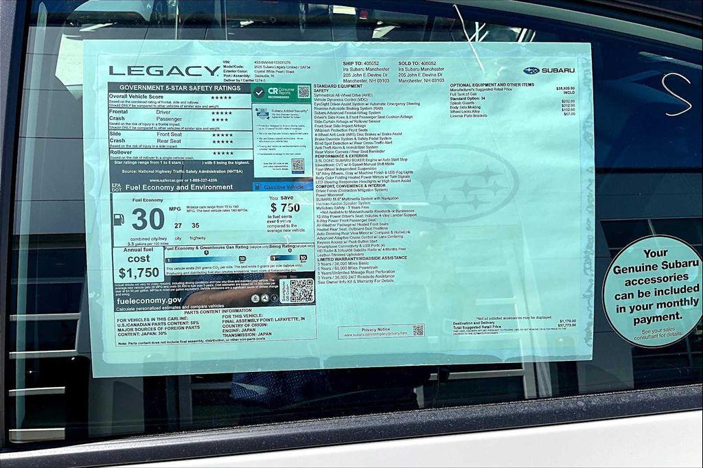 new 2025 Subaru Legacy car, priced at $34,279