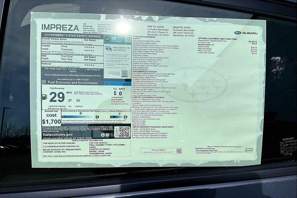 new 2026 Subaru Impreza car, priced at $26,726