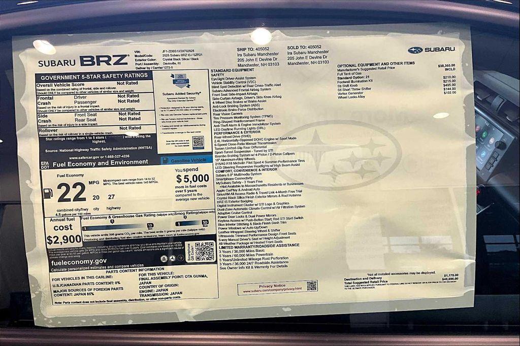 new 2025 Subaru BRZ car, priced at $40,696