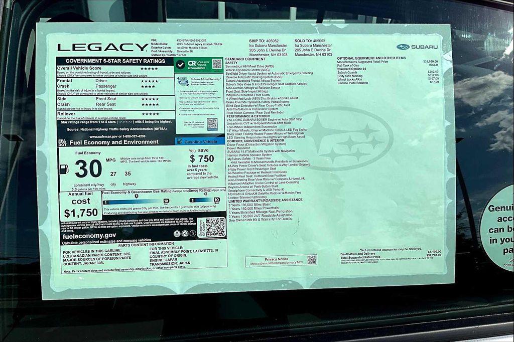 new 2025 Subaru Legacy car, priced at $34,282