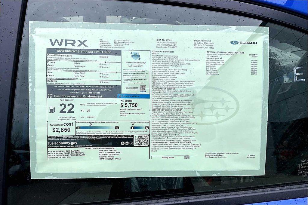 new 2026 Subaru WRX car, priced at $48,330