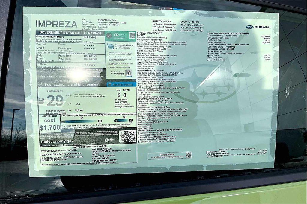 new 2026 Subaru Impreza car, priced at $28,540