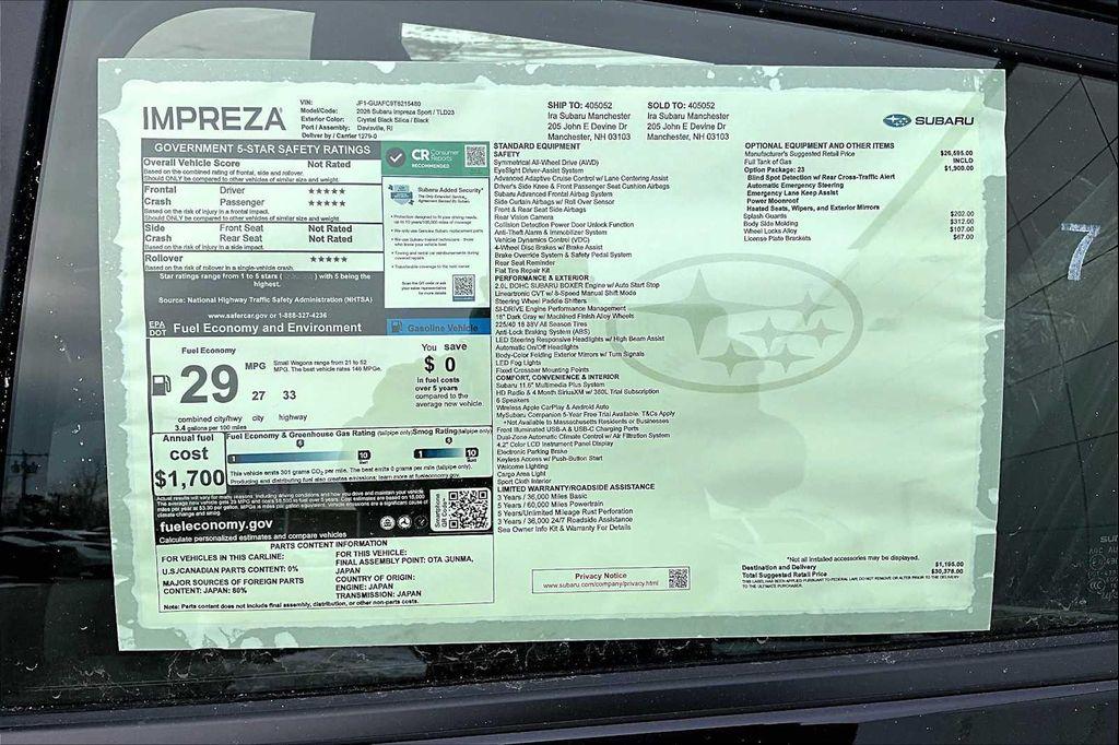 new 2026 Subaru Impreza car, priced at $28,875