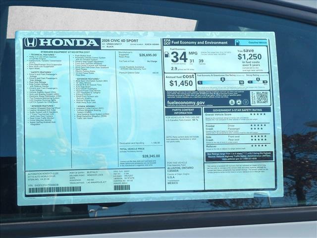 new 2026 Honda Civic car, priced at $28,345