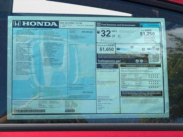 new 2025 Honda Accord car, priced at $32,165