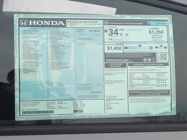 new 2026 Honda Civic car, priced at $29,545