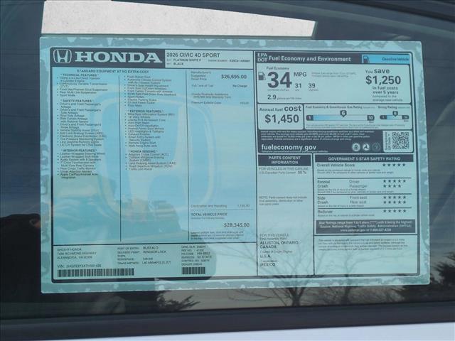 new 2026 Honda Civic car, priced at $28,345