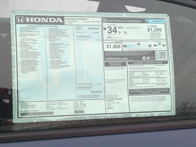 new 2026 Honda Civic car, priced at $28,345