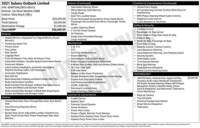 used 2021 Subaru Outback car, priced at $19,729