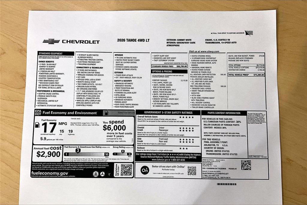 new 2026 Chevrolet Tahoe car, priced at $71,265