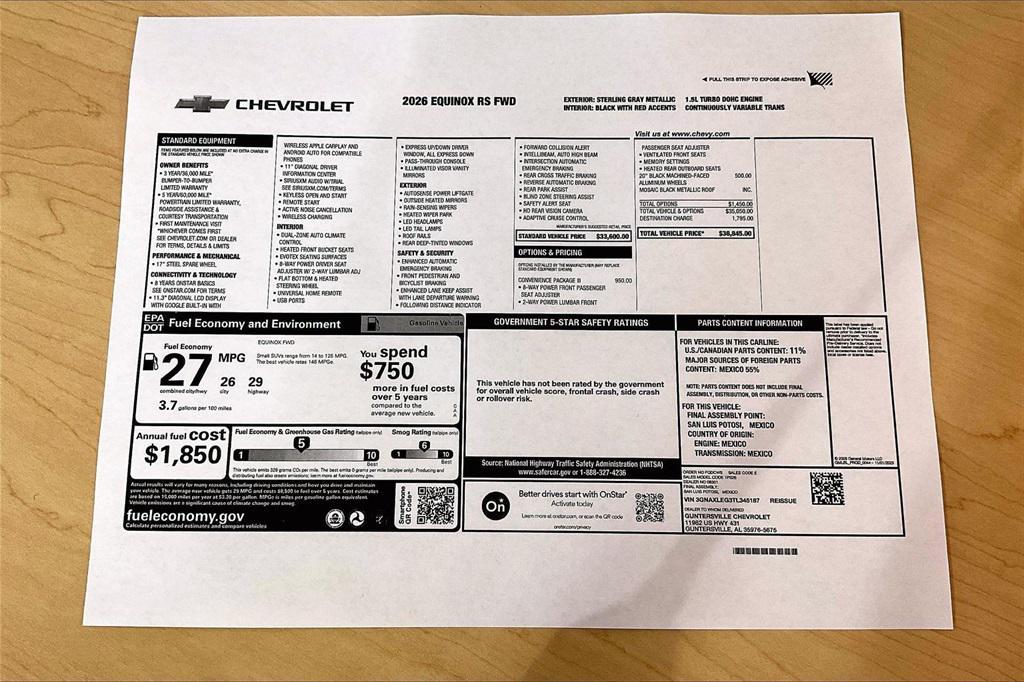 new 2026 Chevrolet Equinox car, priced at $33,845