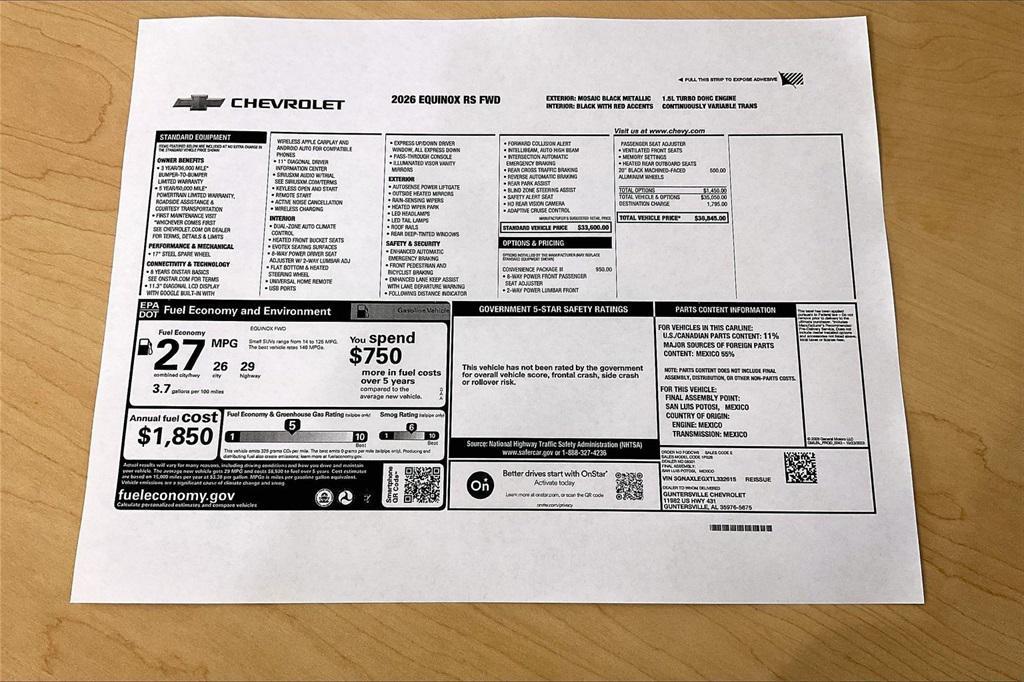 new 2026 Chevrolet Equinox car, priced at $33,845