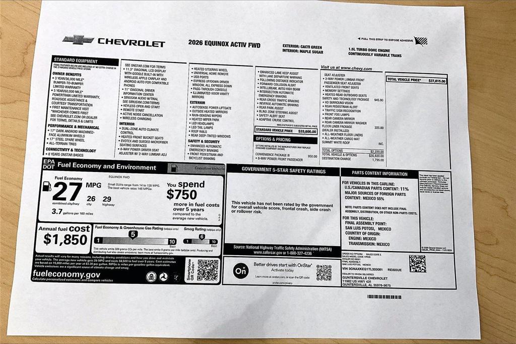 new 2026 Chevrolet Equinox car, priced at $34,115