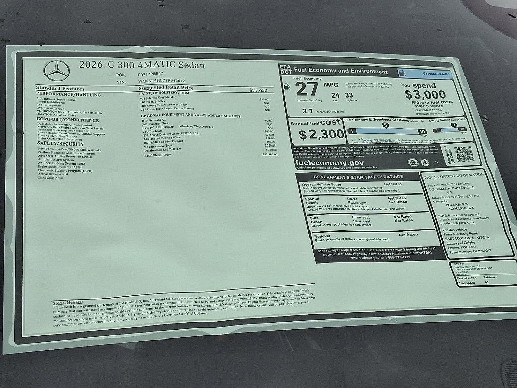 new 2026 Mercedes-Benz C-Class car, priced at $58,980