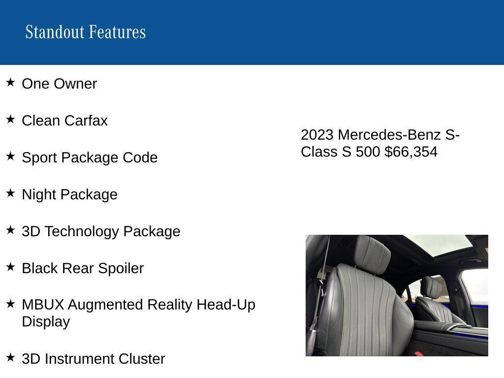 used 2023 Mercedes-Benz S-Class car, priced at $66,476