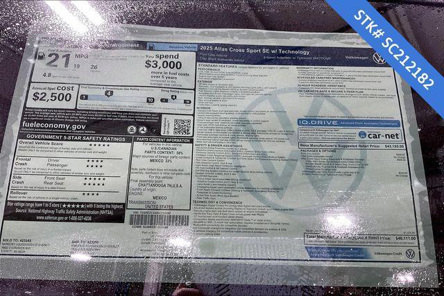 new 2025 Volkswagen Atlas Cross Sport car, priced at $39,999