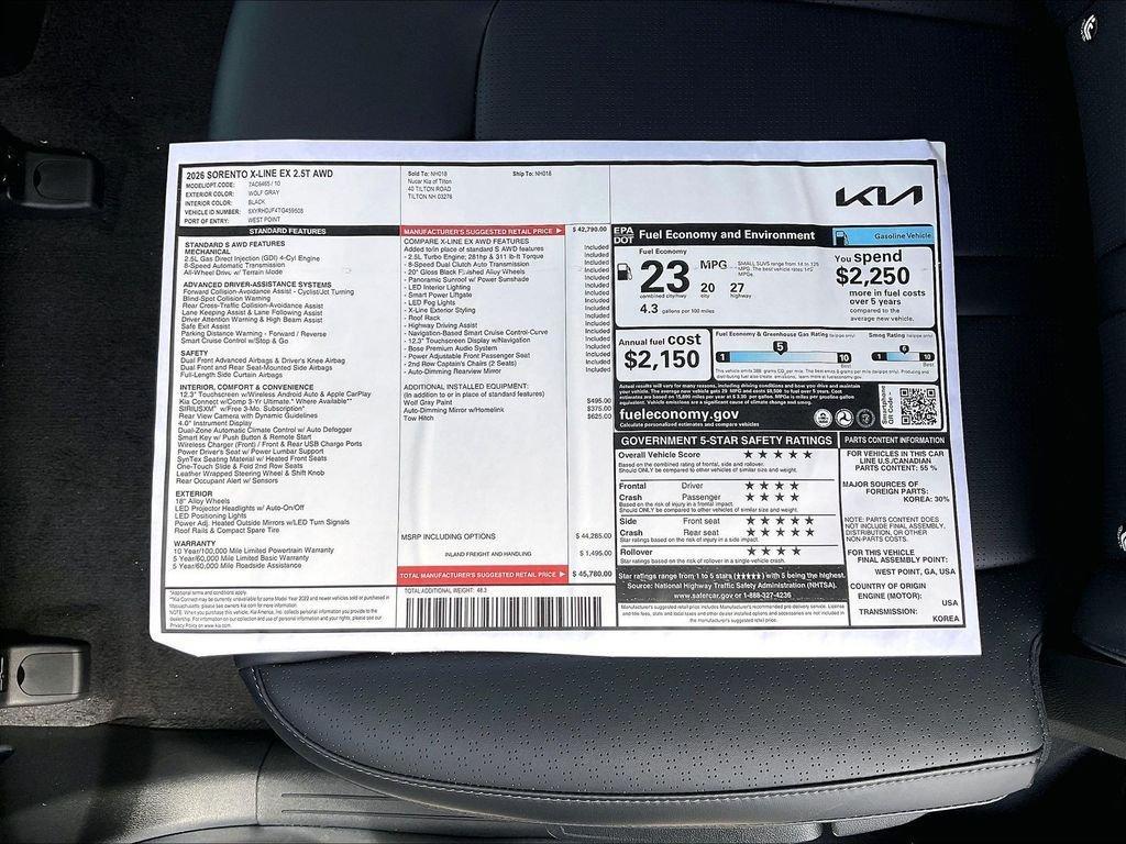 new 2026 Kia Sorento car, priced at $44,791