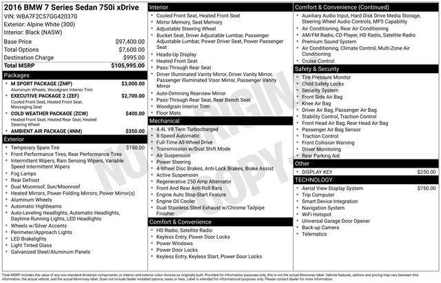 used 2016 BMW 750 car, priced at $15,988