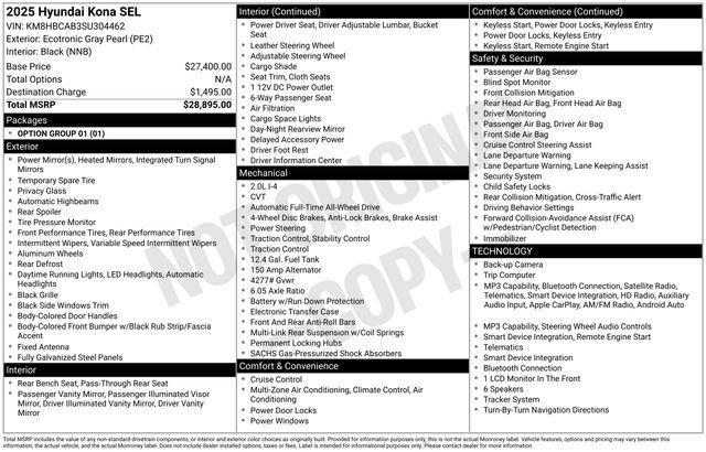 used 2025 Hyundai Kona car, priced at $22,269