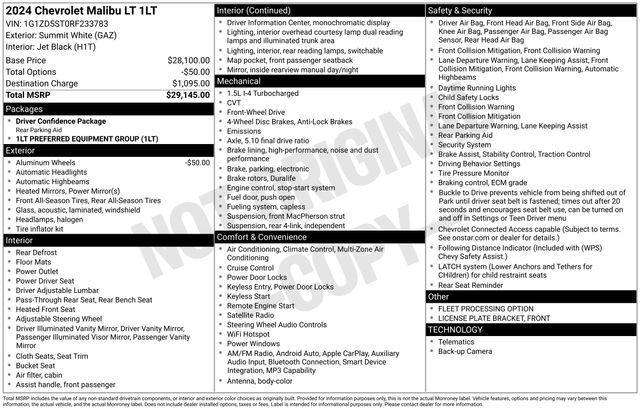 used 2024 Chevrolet Malibu car, priced at $16,991