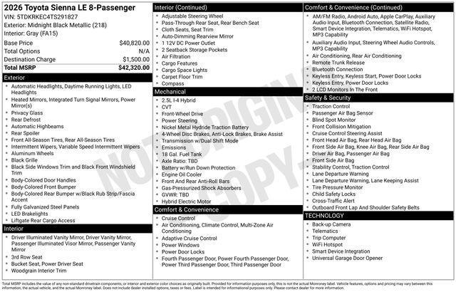 used 2026 Toyota Sienna car, priced at $42,394