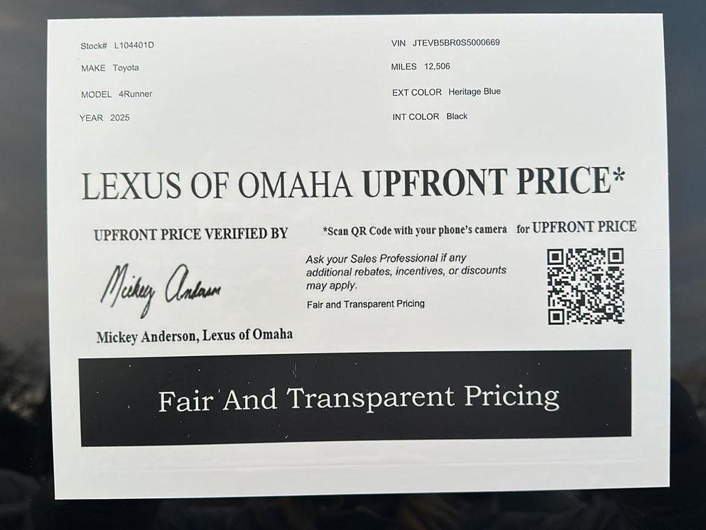 used 2025 Toyota 4Runner car, priced at $58,000