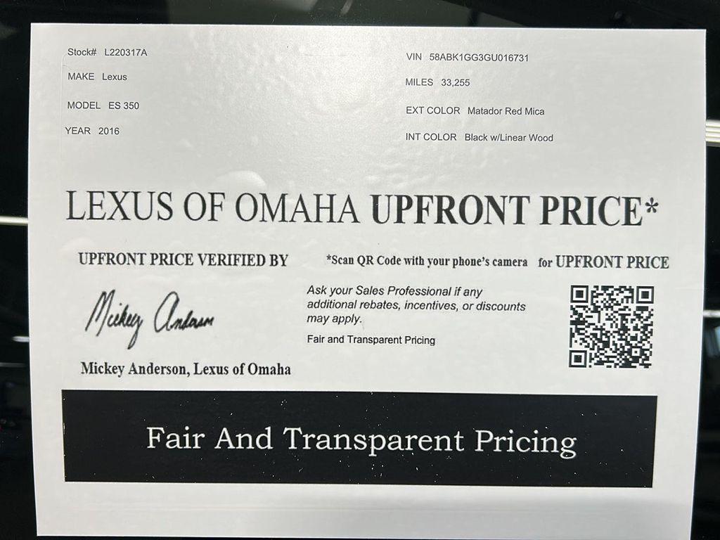 used 2016 Lexus ES 350 car, priced at $25,000