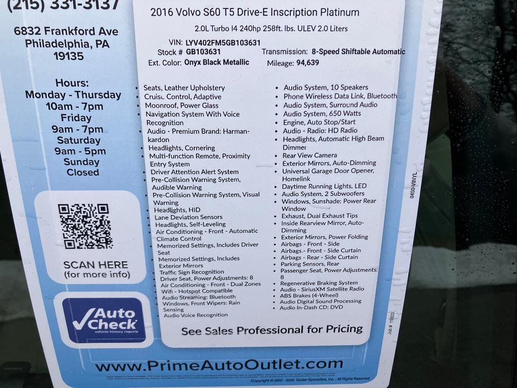 used 2016 Volvo S60 Inscription car, priced at $11,995