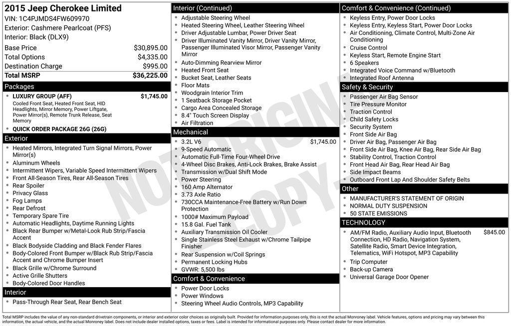 used 2015 Jeep Cherokee car, priced at $6,995