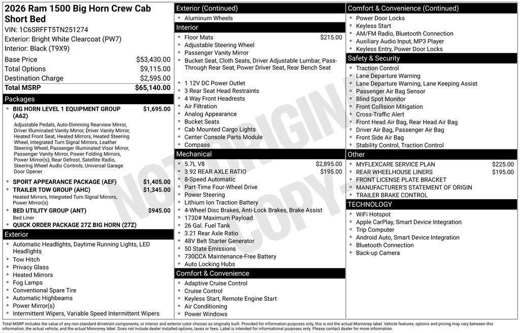 new 2026 Ram 1500 car, priced at $53,074