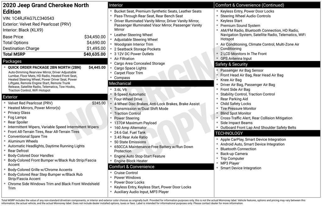 used 2020 Jeep Grand Cherokee car, priced at $19,150