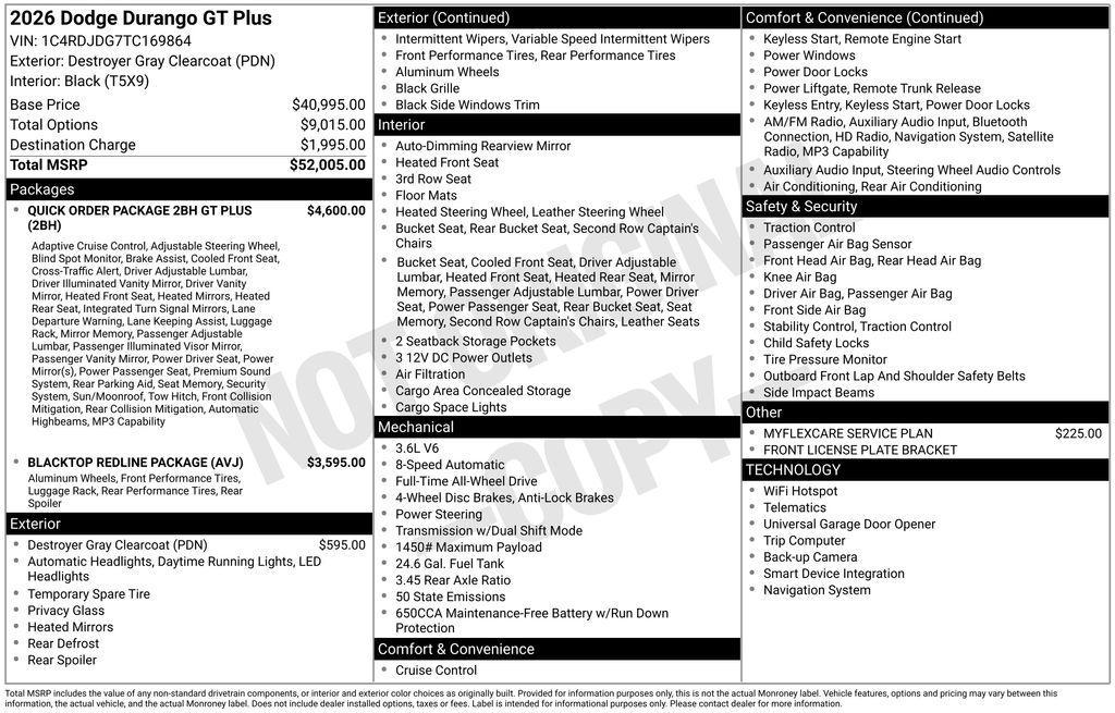 new 2026 Dodge Durango car, priced at $46,325