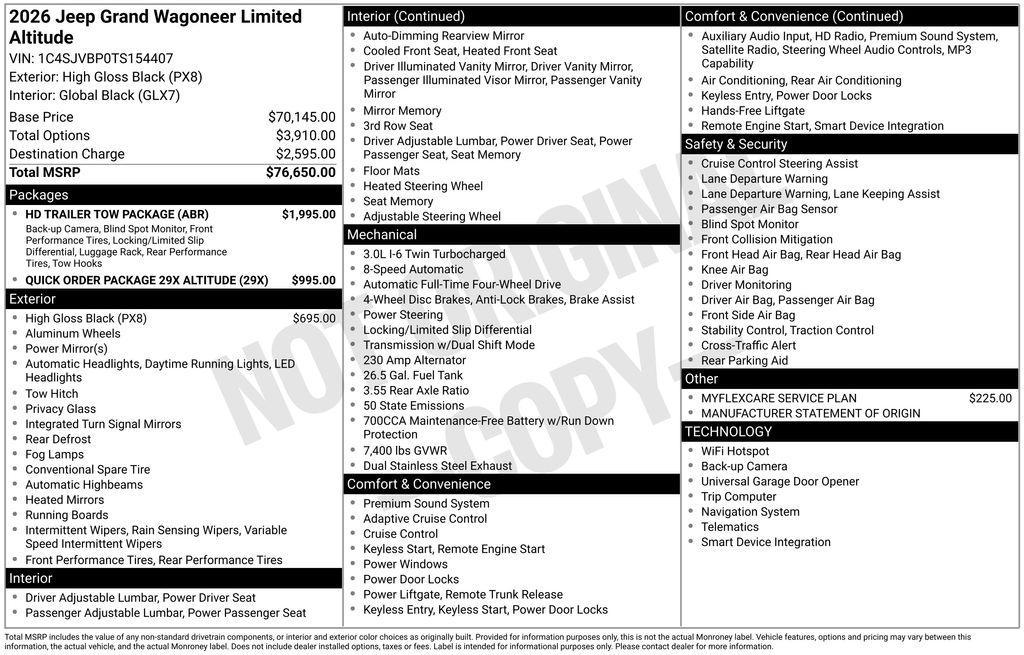 new 2026 Jeep Grand Wagoneer car, priced at $72,818