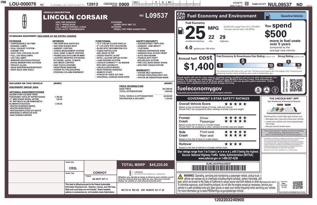 used 2022 Lincoln Corsair car, priced at $21,387