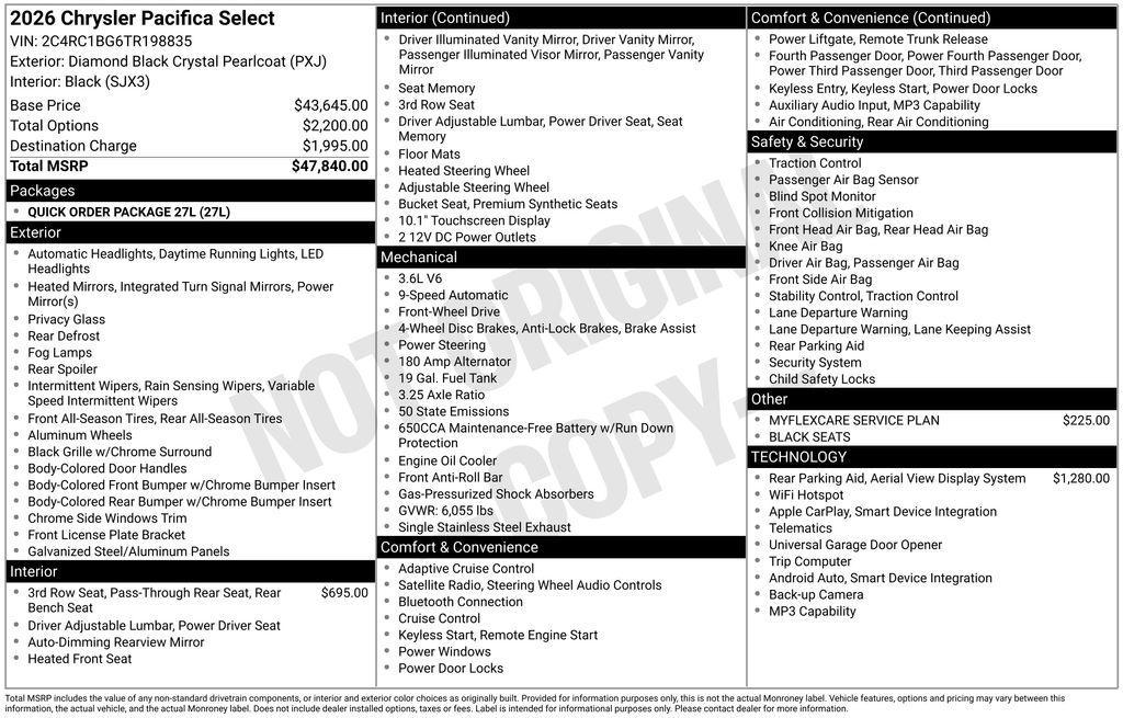 new 2026 Chrysler Pacifica car, priced at $39,556