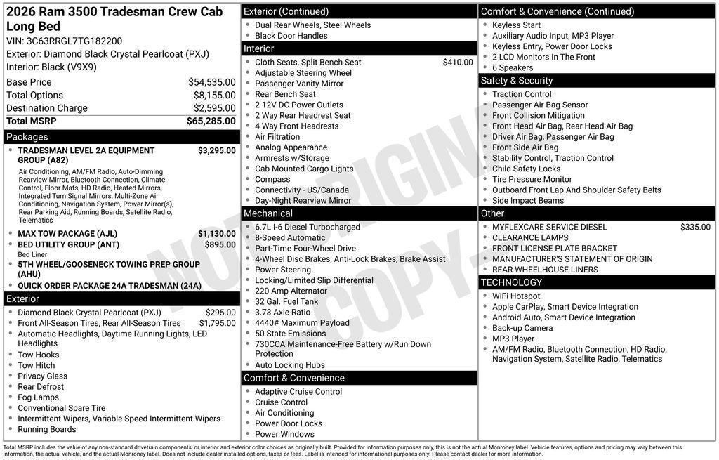 new 2026 Ram 3500 car, priced at $66,394