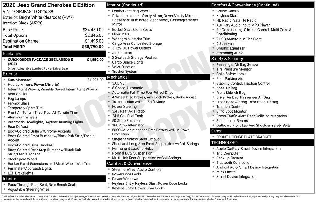 used 2020 Jeep Grand Cherokee car, priced at $14,601