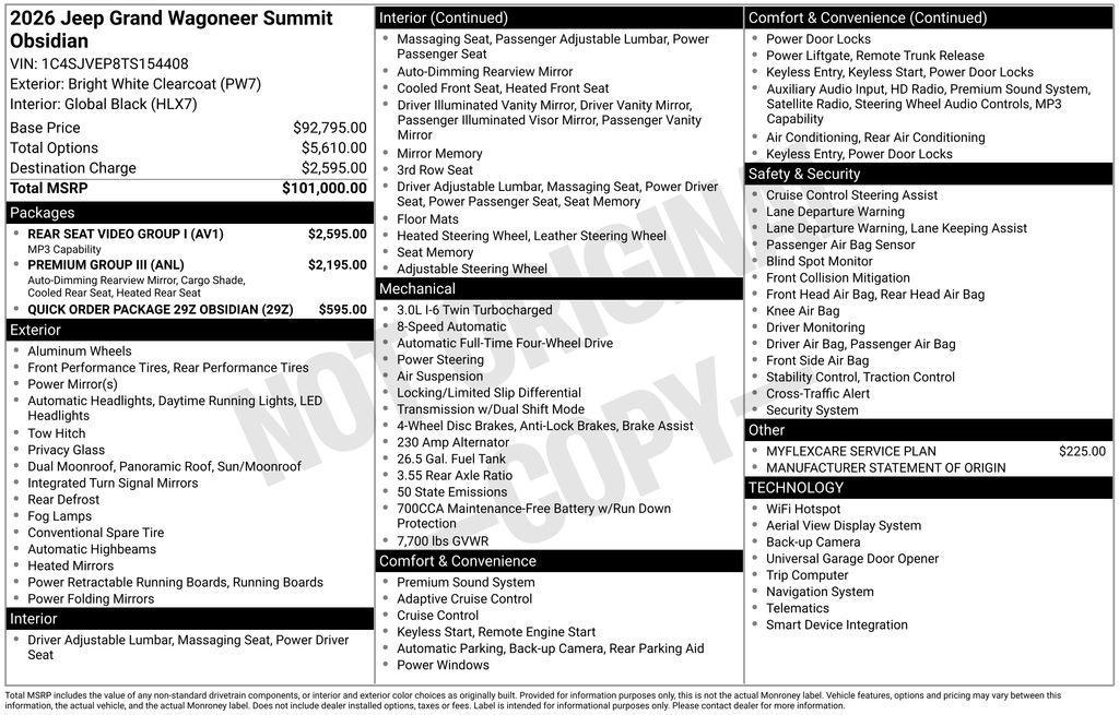 new 2026 Jeep Grand Wagoneer car, priced at $95,010