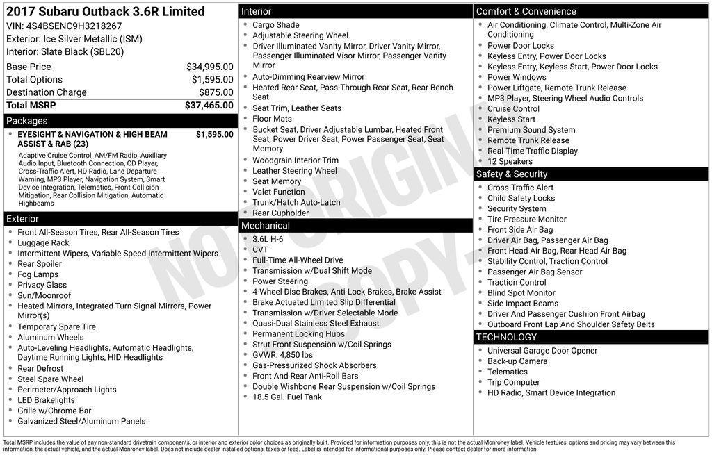 used 2017 Subaru Outback car, priced at $15,954