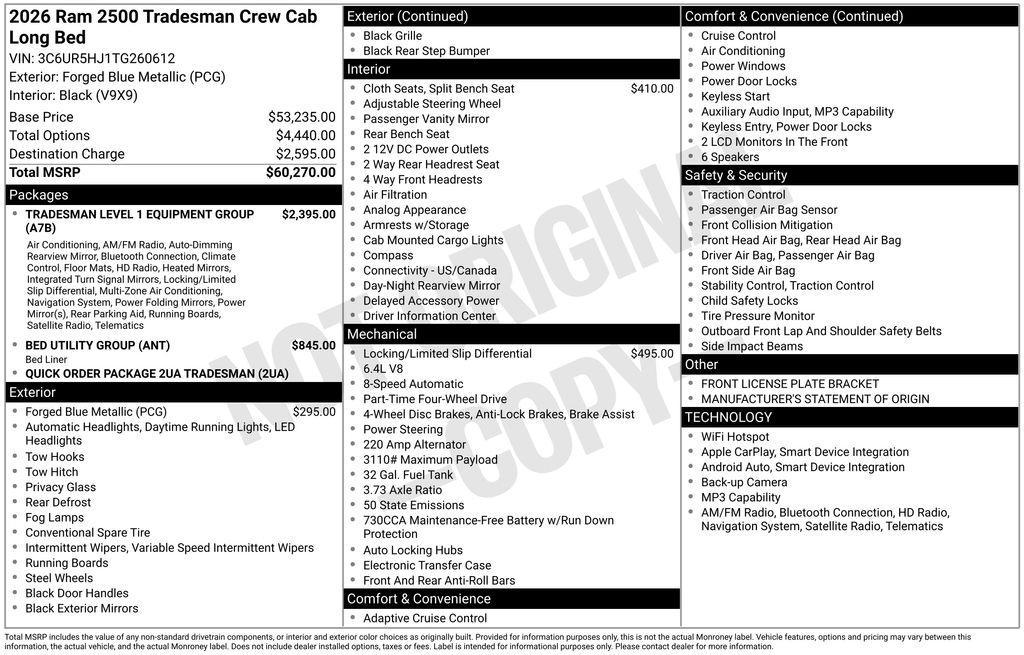 new 2026 Ram 2500 car, priced at $58,365