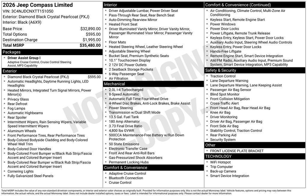 new 2026 Jeep Compass car, priced at $31,400