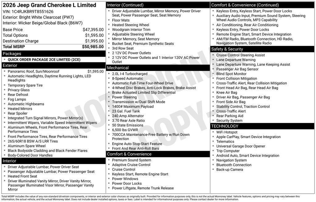 new 2026 Jeep Grand Cherokee L car, priced at $50,985
