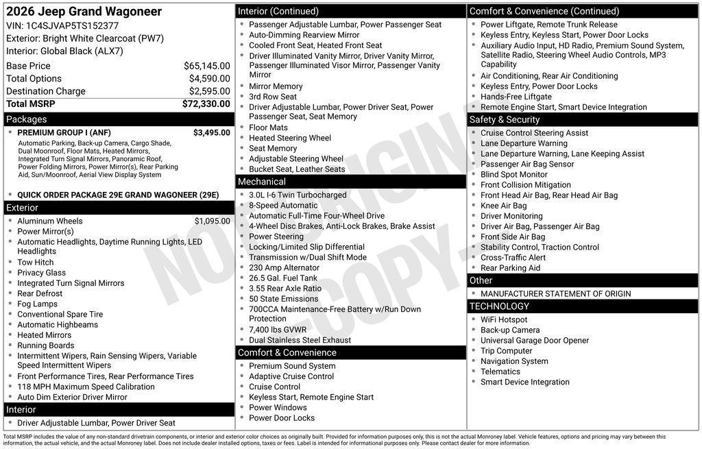 new 2026 Jeep Grand Wagoneer car, priced at $72,330
